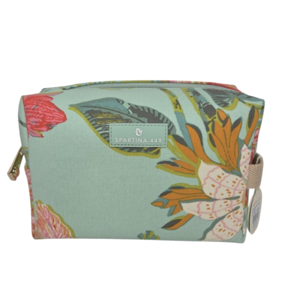 Spartina 449 Cosmetic Case Queenie Tropical Floral Sea Foam NWT
